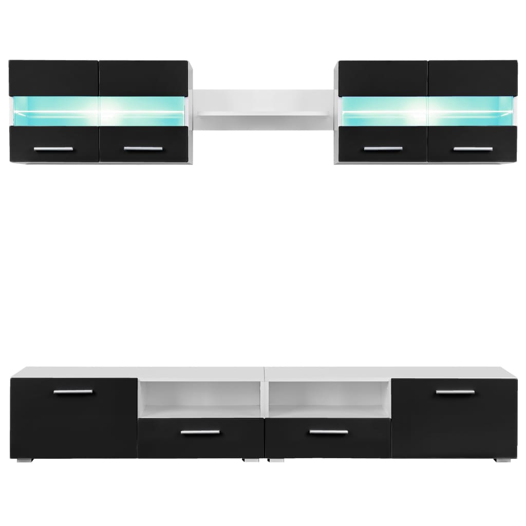 Tv-wandmeubelset met LED-verlichting hoogglans zwart 5-delig is nu te koop bij PeponiXL, paradijselijk wonen!