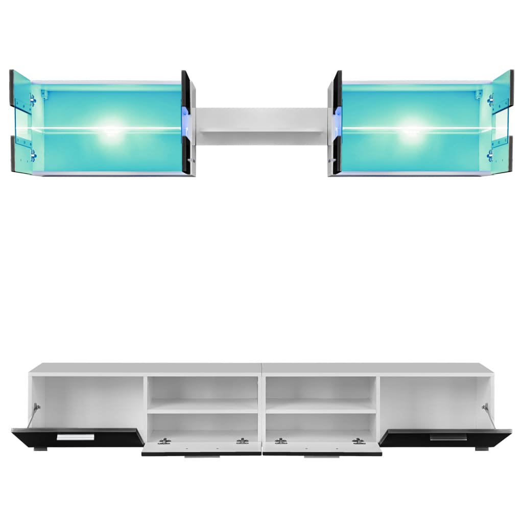 Tv-wandmeubelset met LED-verlichting hoogglans zwart 5-delig is nu te koop bij PeponiXL, paradijselijk wonen!