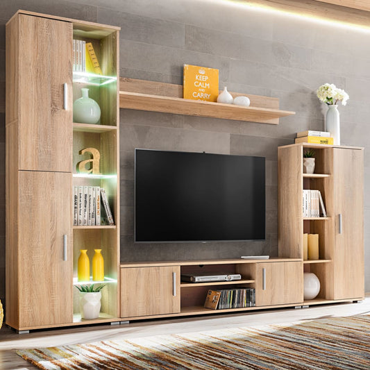 Tv-wandmeubel met LED-verlichting Sonoma eiken is nu te koop bij PeponiXL, paradijselijk wonen!
