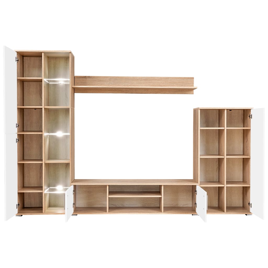 Tv-wandmeubel met LED-verlichting Sonoma eiken en wit is nu te koop bij PeponiXL, paradijselijk wonen!