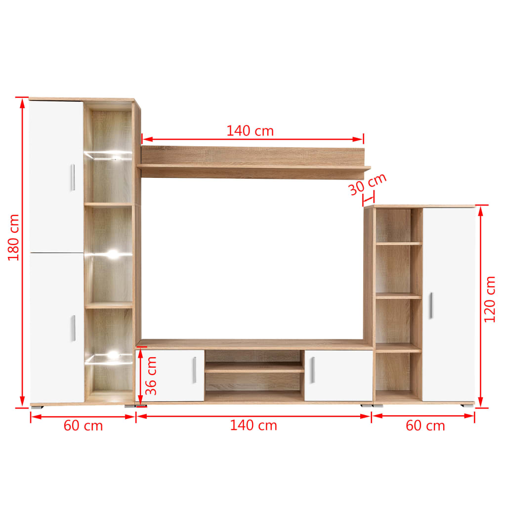 Tv-wandmeubel met LED-verlichting Sonoma eiken en wit is nu te koop bij PeponiXL, paradijselijk wonen!