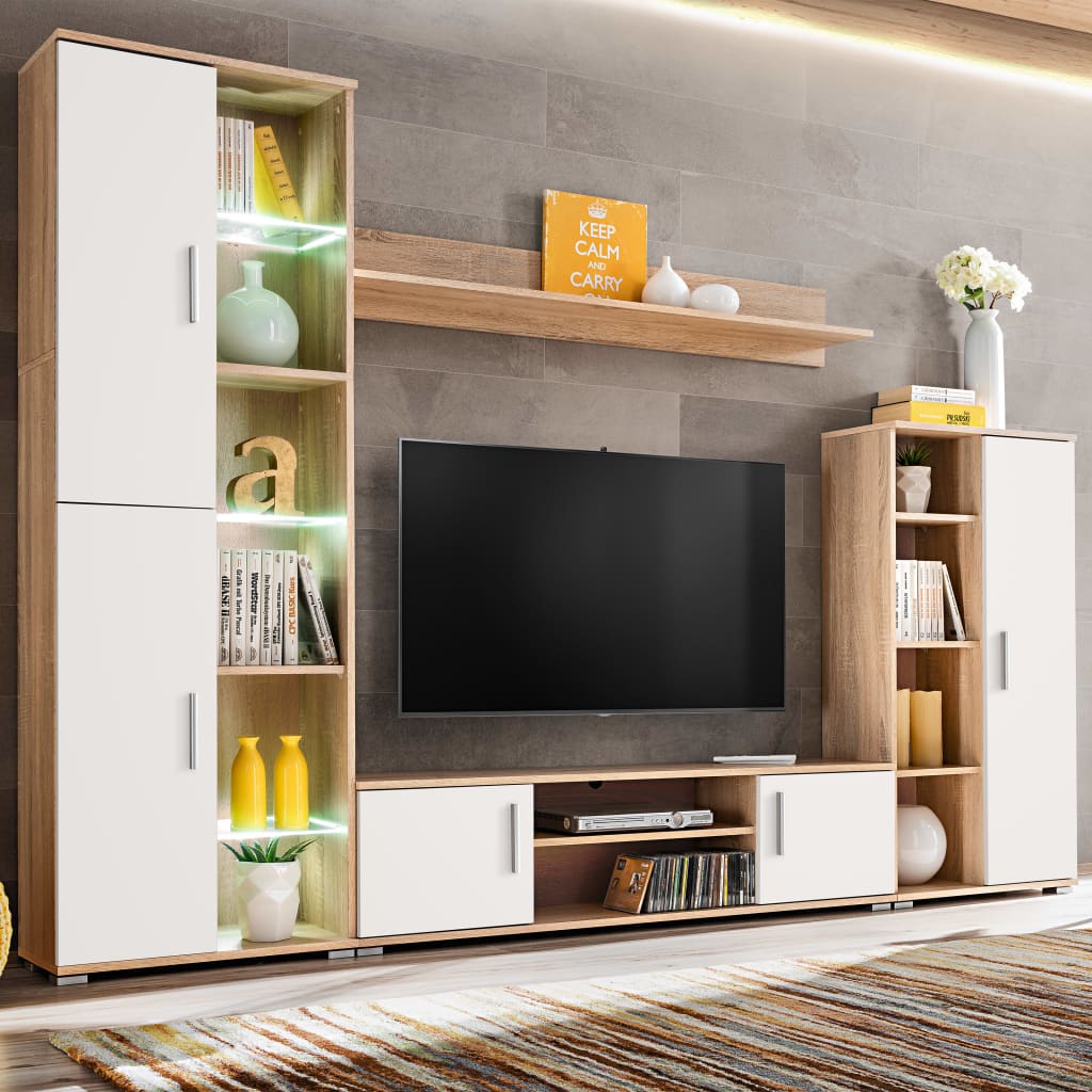 Tv-wandmeubel met LED-verlichting Sonoma eiken en wit is nu te koop bij PeponiXL, paradijselijk wonen!