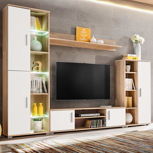 Tv-wandmeubel met LED-verlichting Sonoma eiken en wit is nu te koop bij PeponiXL, paradijselijk wonen!