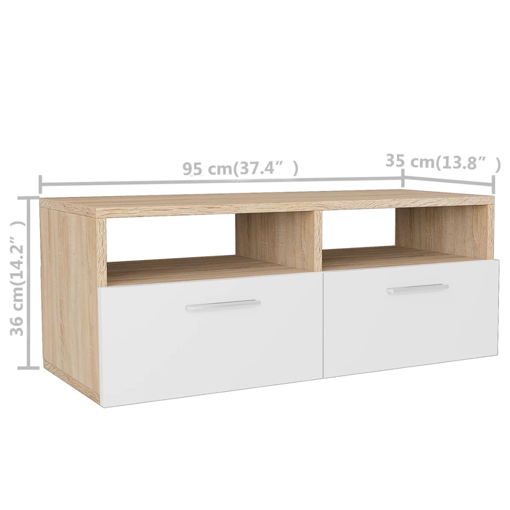 Tv-meubels 2 st 95x35x36 cm bewerkt hout eikenkleurig en wit is nu te koop bij PeponiXL, paradijselijk wonen!