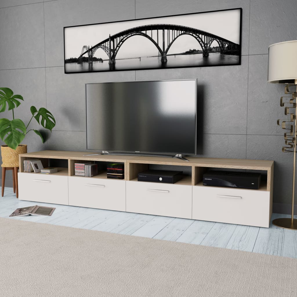 Tv-meubels 2 st 95x35x36 cm bewerkt hout eikenkleurig en wit is nu te koop bij PeponiXL, paradijselijk wonen!