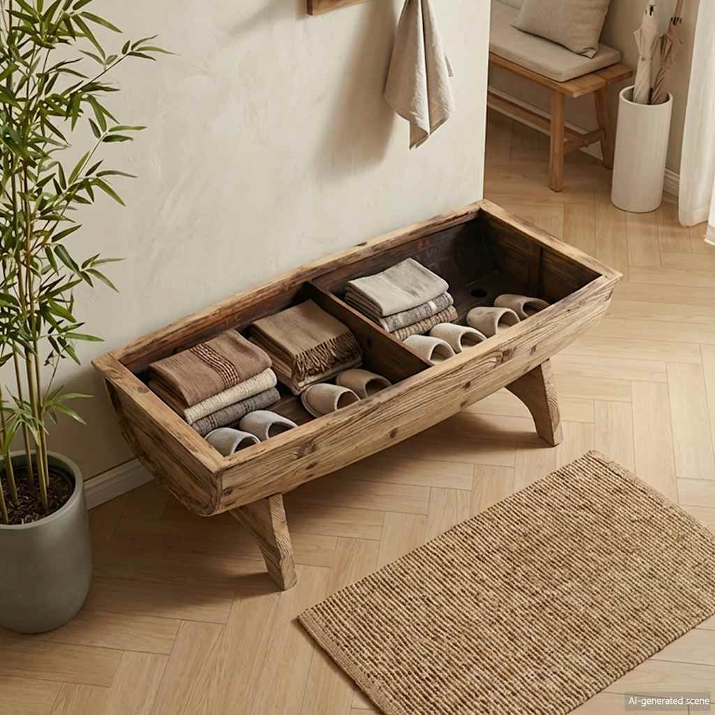 Opbergbankje 103x51x44 cm massief hout en stof is nu te koop bij PeponiXL, paradijselijk wonen!