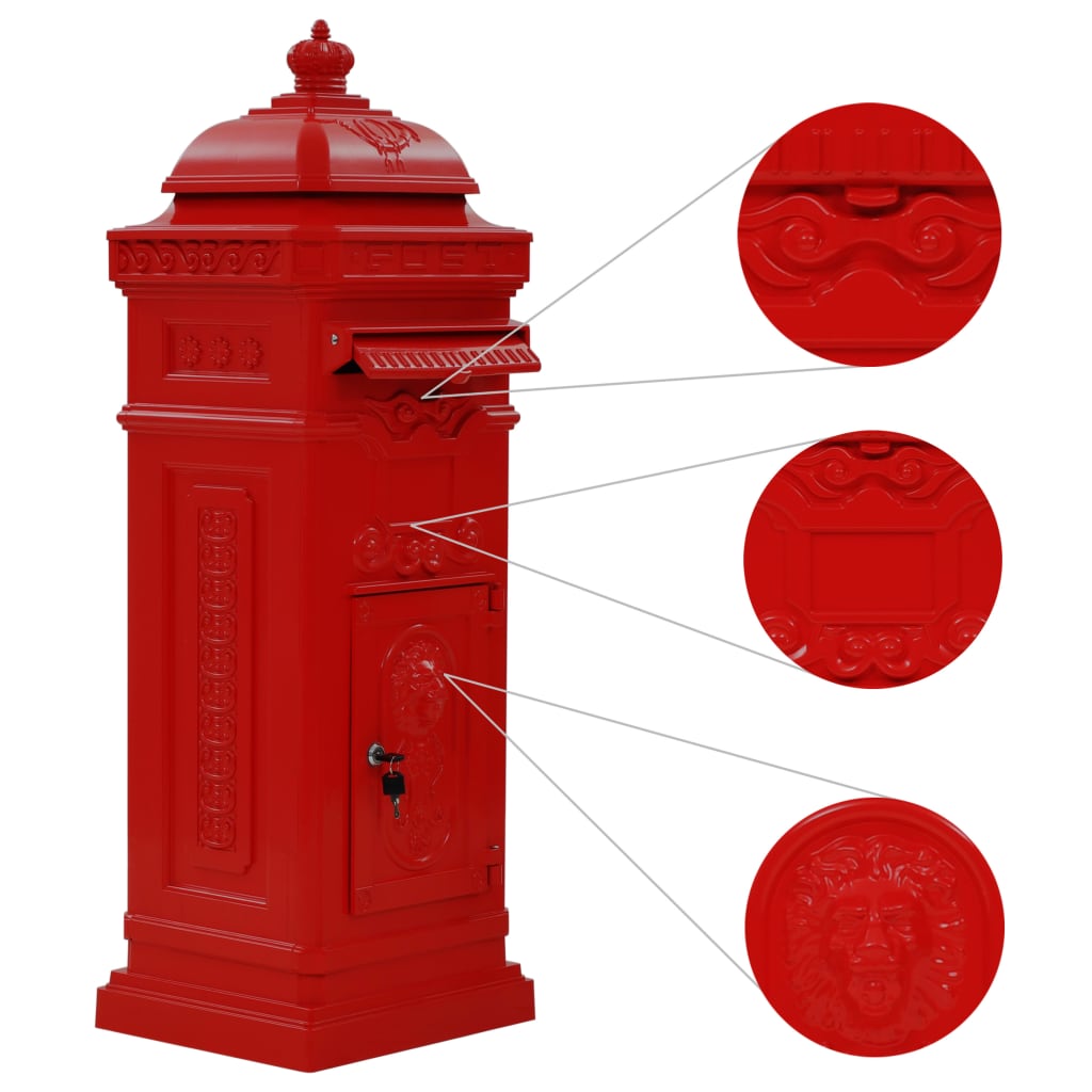 Pilaar brievenbus vintage stijl roestbestendig aluminium rood is nu te koop bij PeponiXL, paradijselijk wonen!