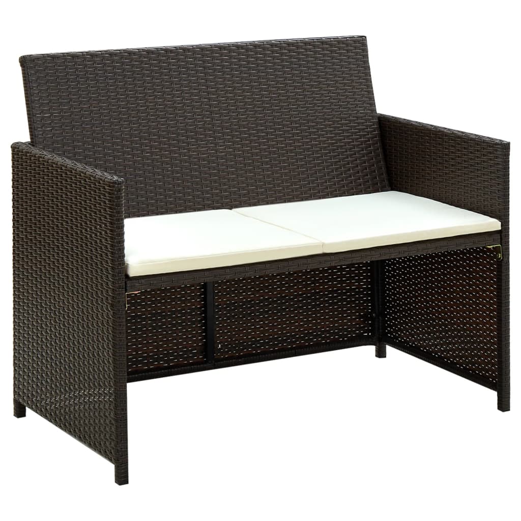 Tuinbank 2-zits met kussens poly rattan bruin is nu te koop bij PeponiXL, paradijselijk wonen!