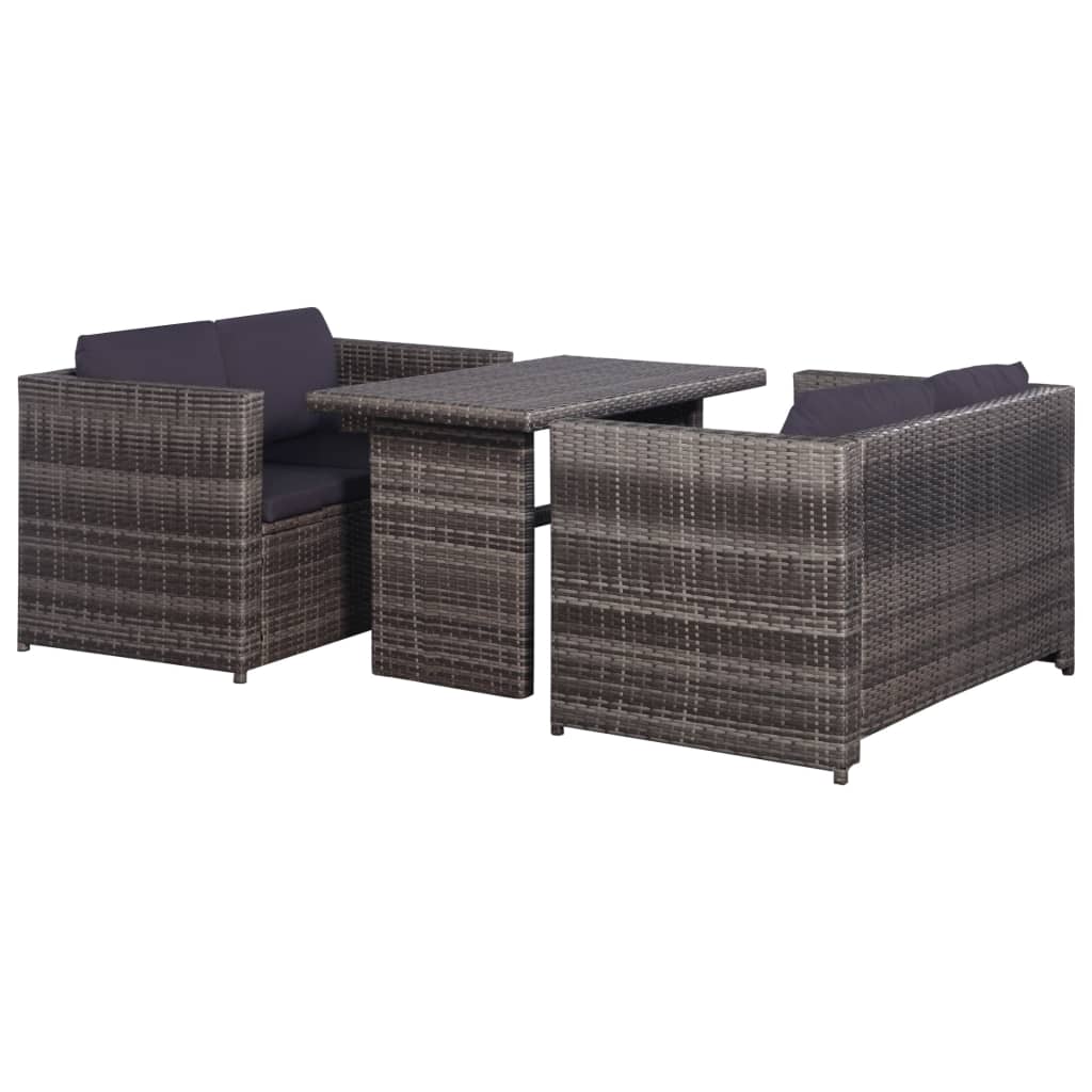 3-delige Bistroset met kussens poly rattan grijs is nu te koop bij PeponiXL, paradijselijk wonen!