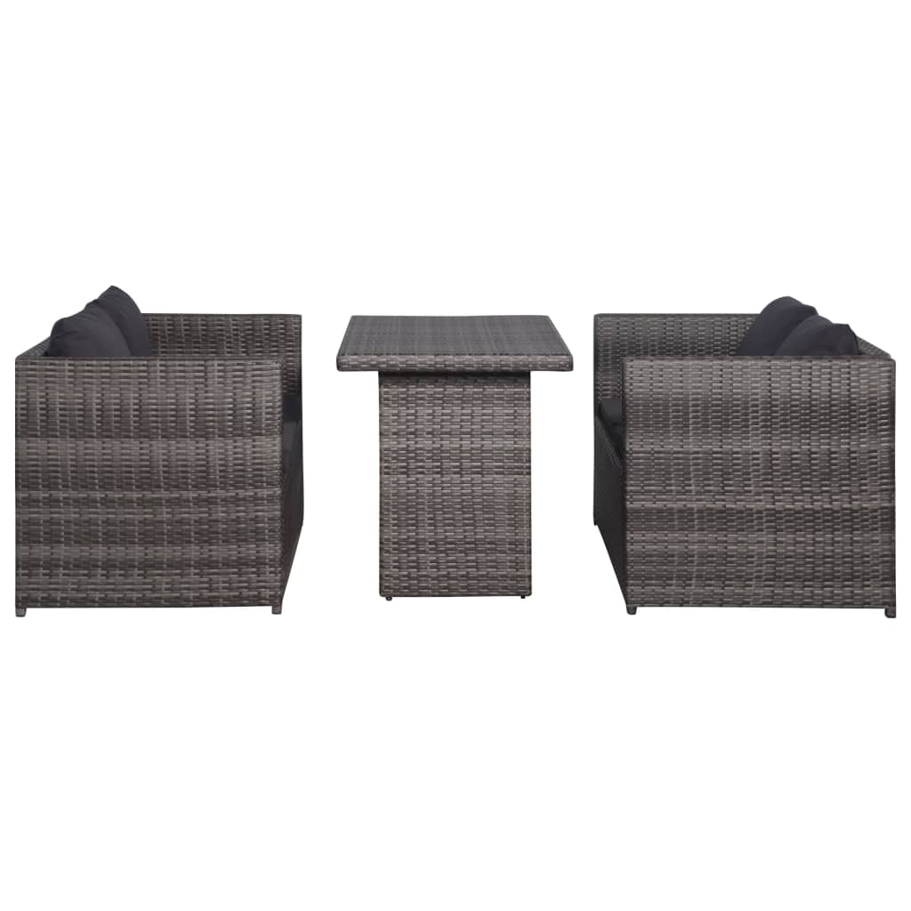 3-delige Bistroset met kussens poly rattan grijs is nu te koop bij PeponiXL, paradijselijk wonen!