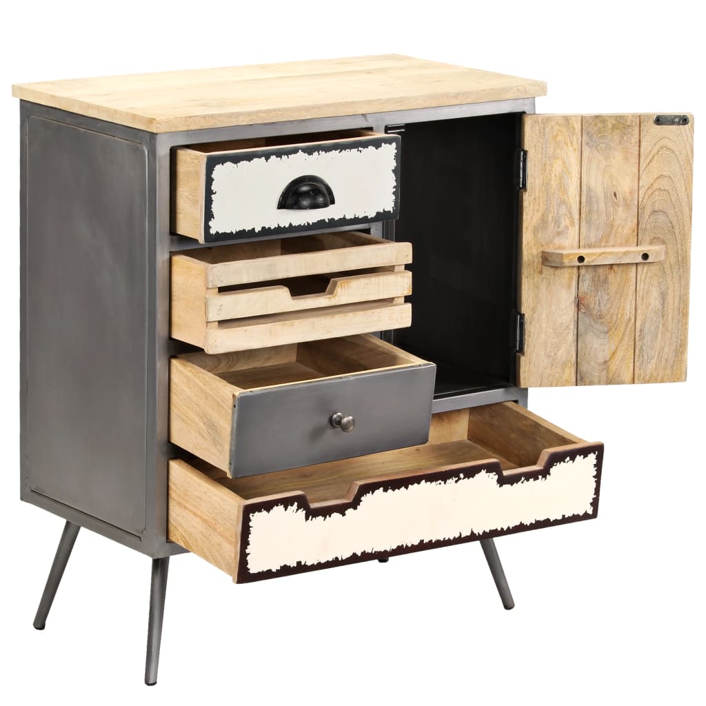 Dressoir 65x33x76 cm massief mangohout en staal is nu te koop bij PeponiXL, paradijselijk wonen!