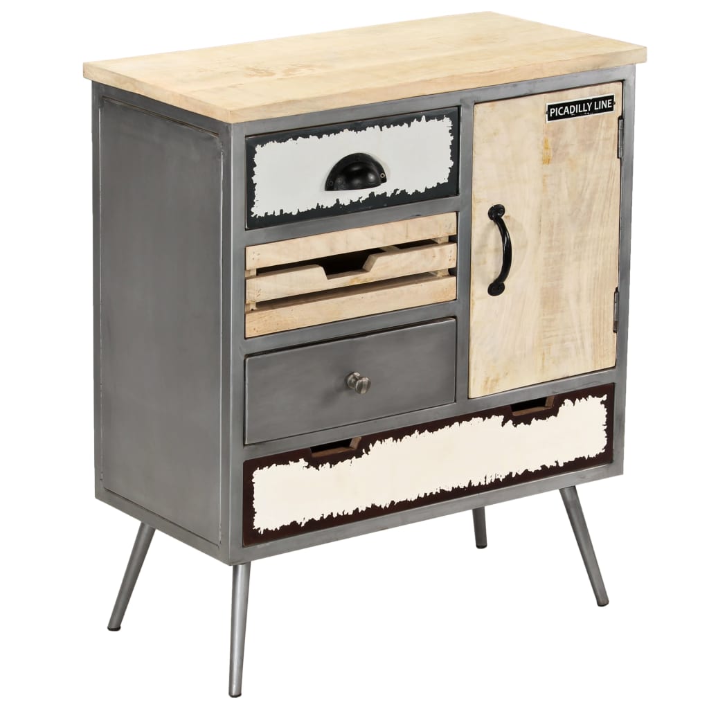 Dressoir 65x33x76 cm massief mangohout en staal is nu te koop bij PeponiXL, paradijselijk wonen!