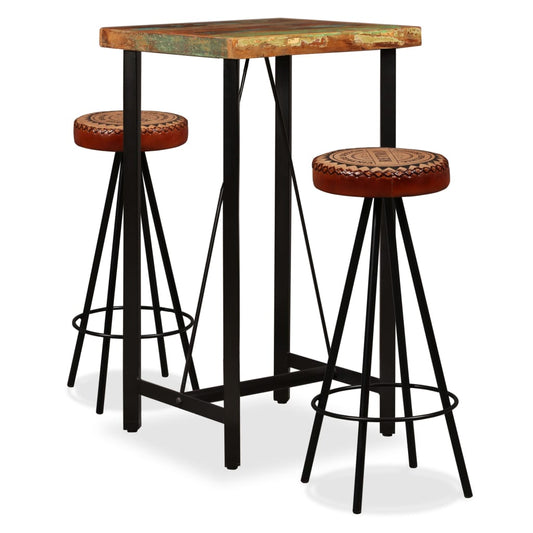 Barset massief gerecycled hout, echt leer en canvas 3-delig is nu te koop bij PeponiXL, paradijselijk wonen!