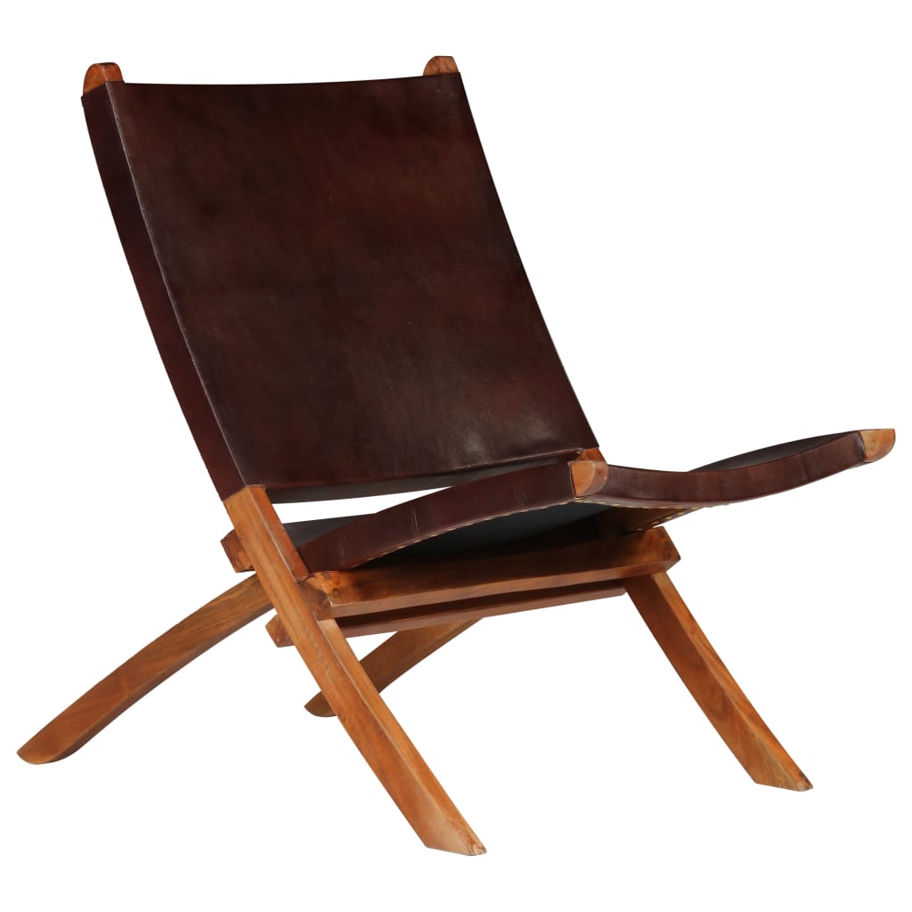 Relaxstoel inklapbaar echt leer bruin is nu te koop bij PeponiXL, paradijselijk wonen!