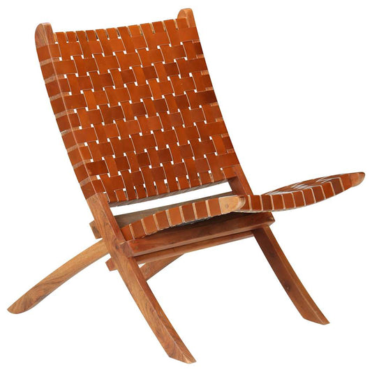 Klapstoel gekruiste strepen echt leer bruin is nu te koop bij PeponiXL, paradijselijk wonen!