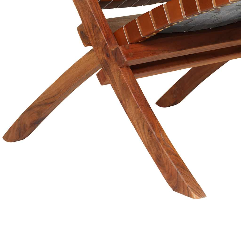Klapstoel gekruiste strepen echt leer bruin is nu te koop bij PeponiXL, paradijselijk wonen!