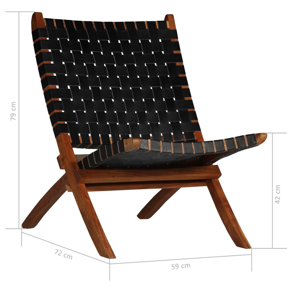 Klapstoel gekruiste strepen echt leer zwart is nu te koop bij PeponiXL, paradijselijk wonen!