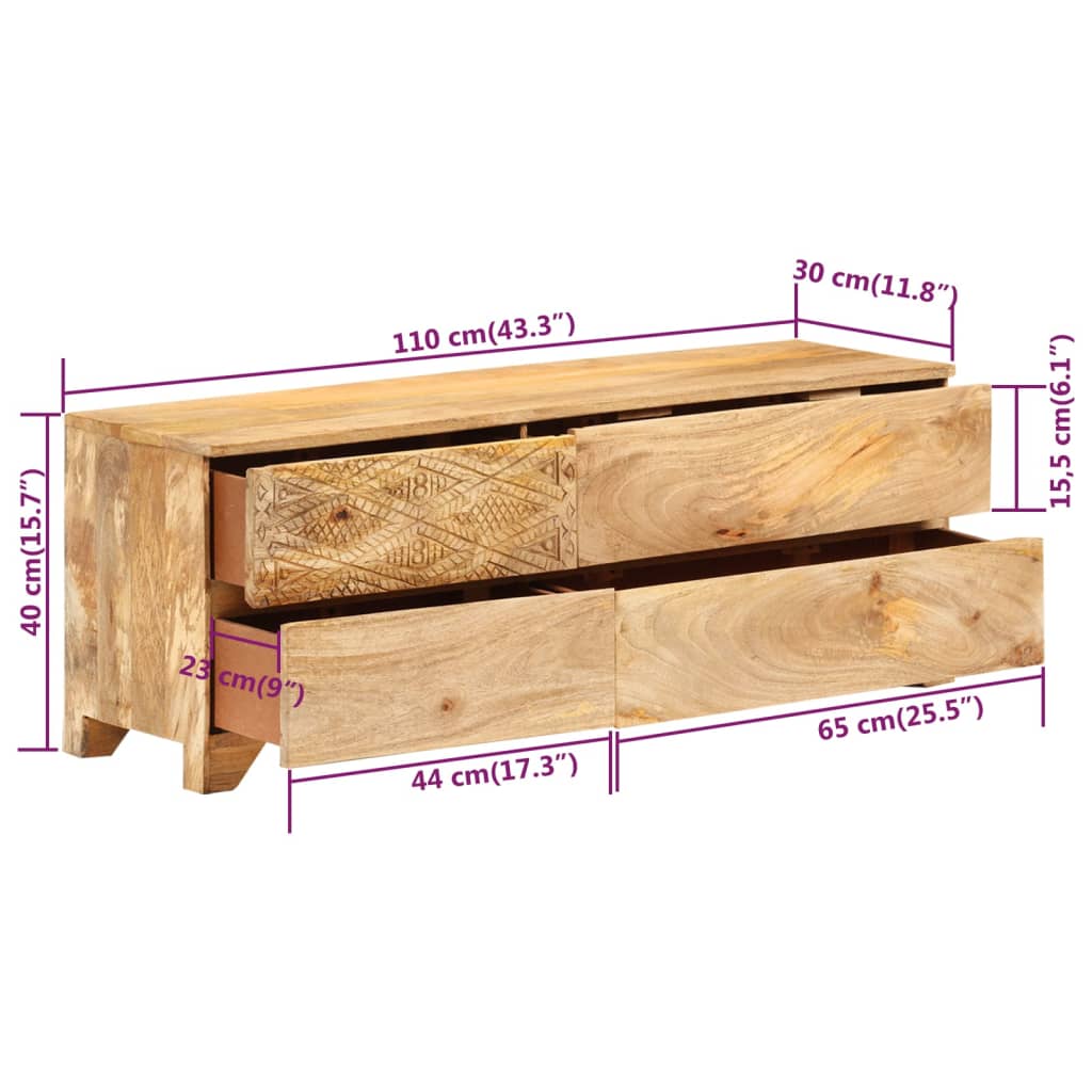 Tv-meubel 110x30x40 cm massief mangohout is nu te koop bij PeponiXL, paradijselijk wonen!