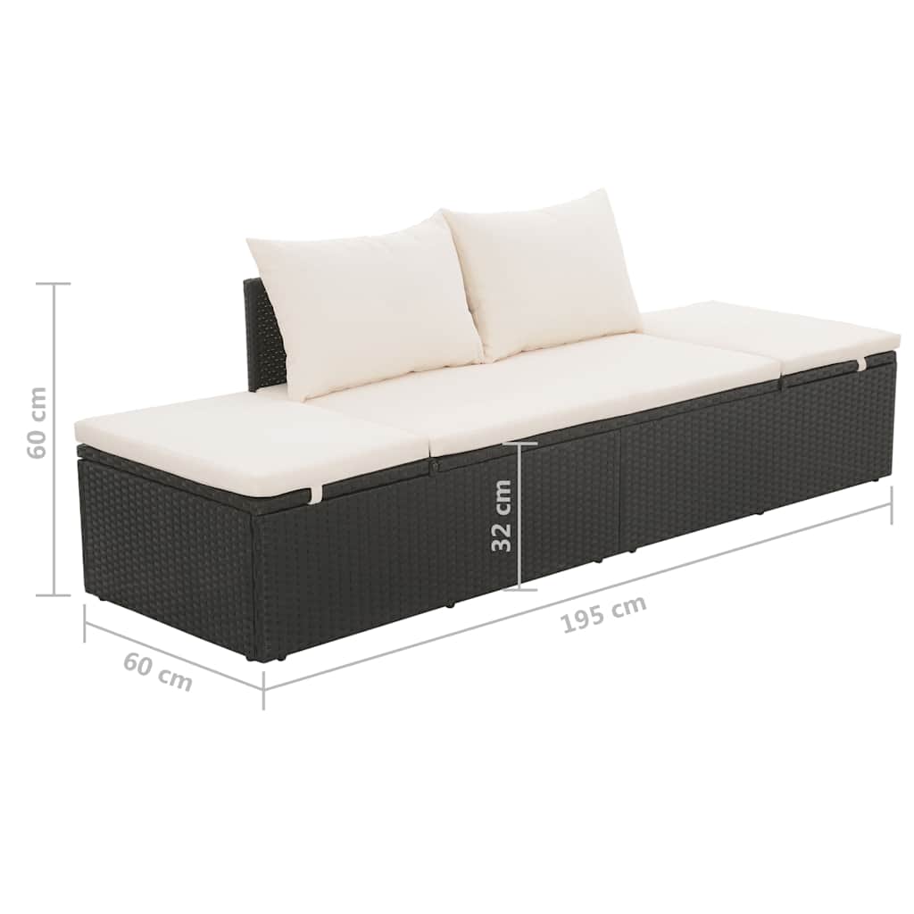 Tuinbed 195x60 cm poly rattan zwart is nu te koop bij PeponiXL, paradijselijk wonen!