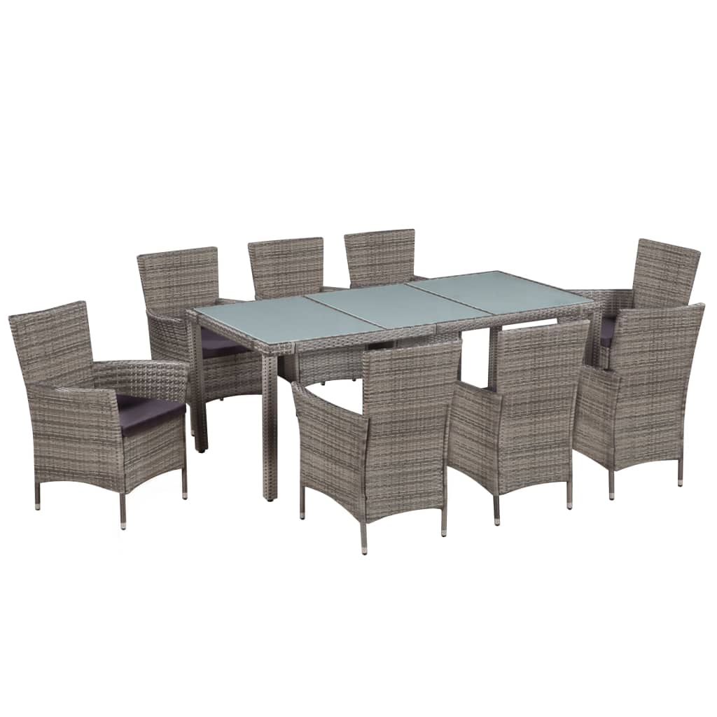9-delige Tuinset met kussens poly rattan grijs is nu te koop bij PeponiXL, paradijselijk wonen!
