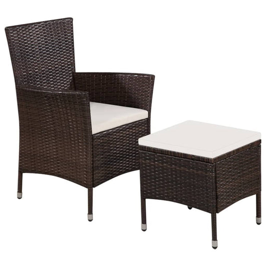 Tuinstoel en kruk met kussens poly rattan bruin is nu te koop bij PeponiXL, paradijselijk wonen!