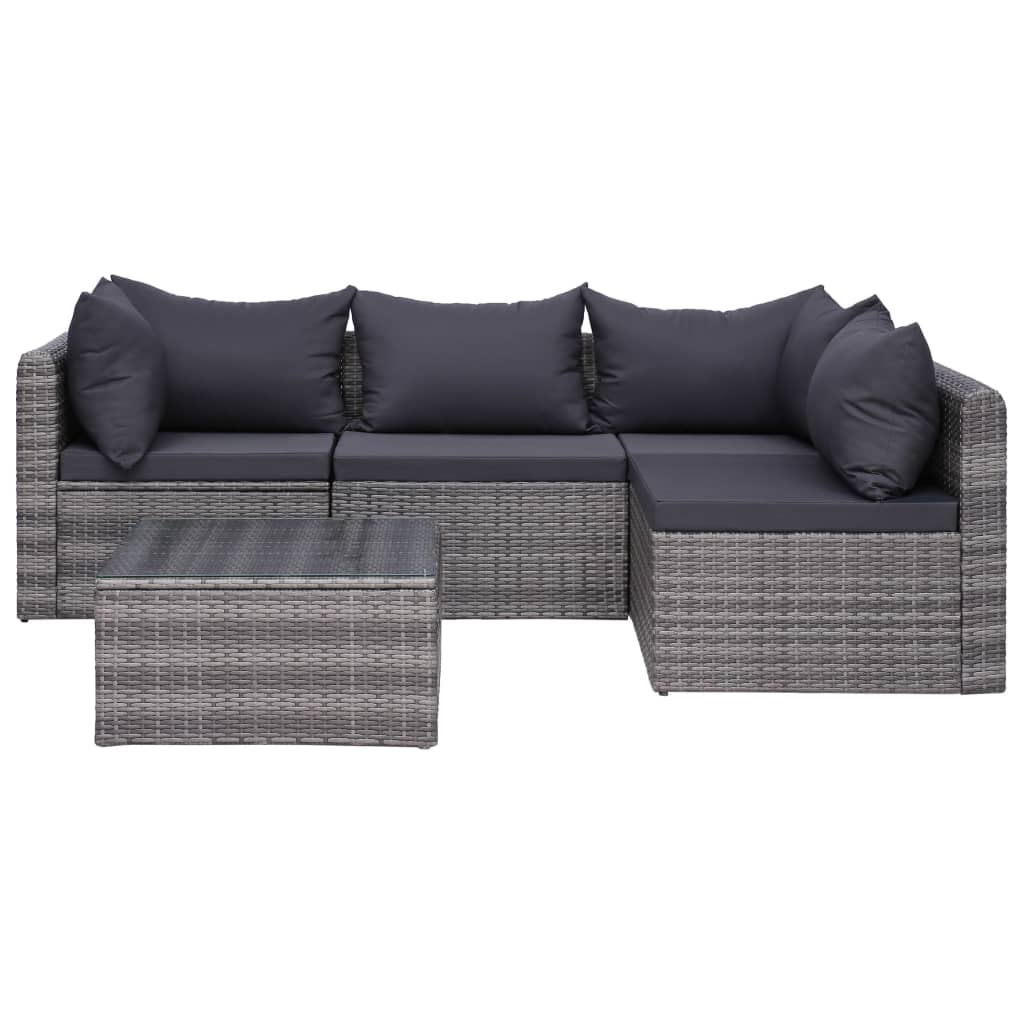 5-delige Loungeset met kussens poly rattan grijs is nu te koop bij PeponiXL, paradijselijk wonen!