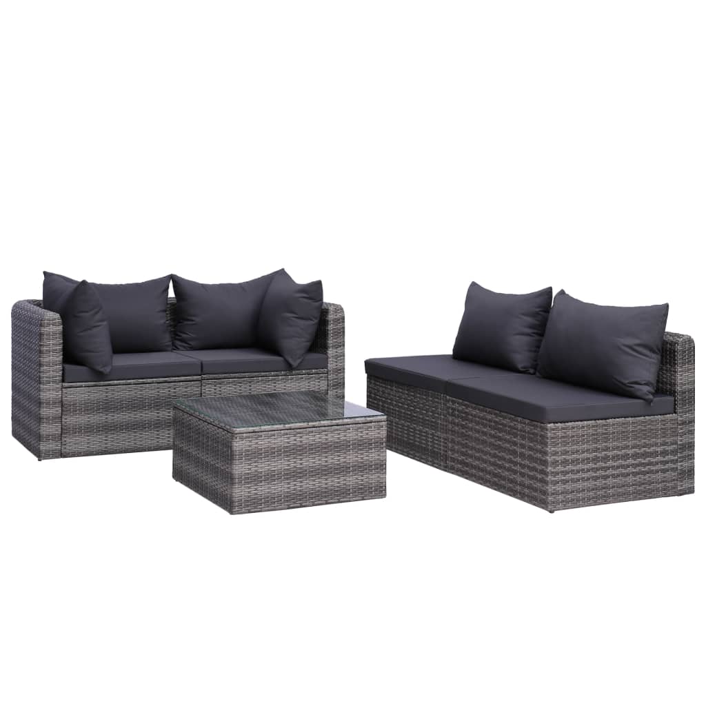 5-delige Loungeset met kussens poly rattan grijs is nu te koop bij PeponiXL, paradijselijk wonen!