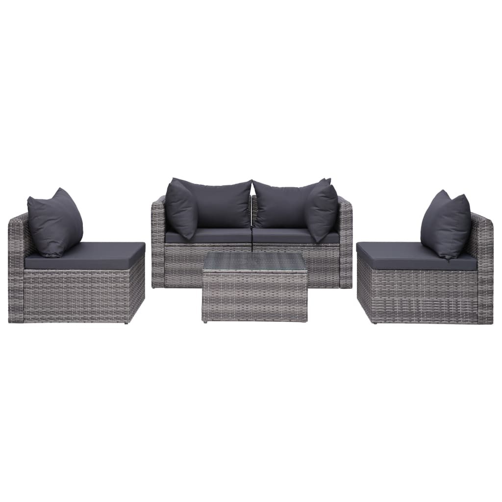 5-delige Loungeset met kussens poly rattan grijs is nu te koop bij PeponiXL, paradijselijk wonen!