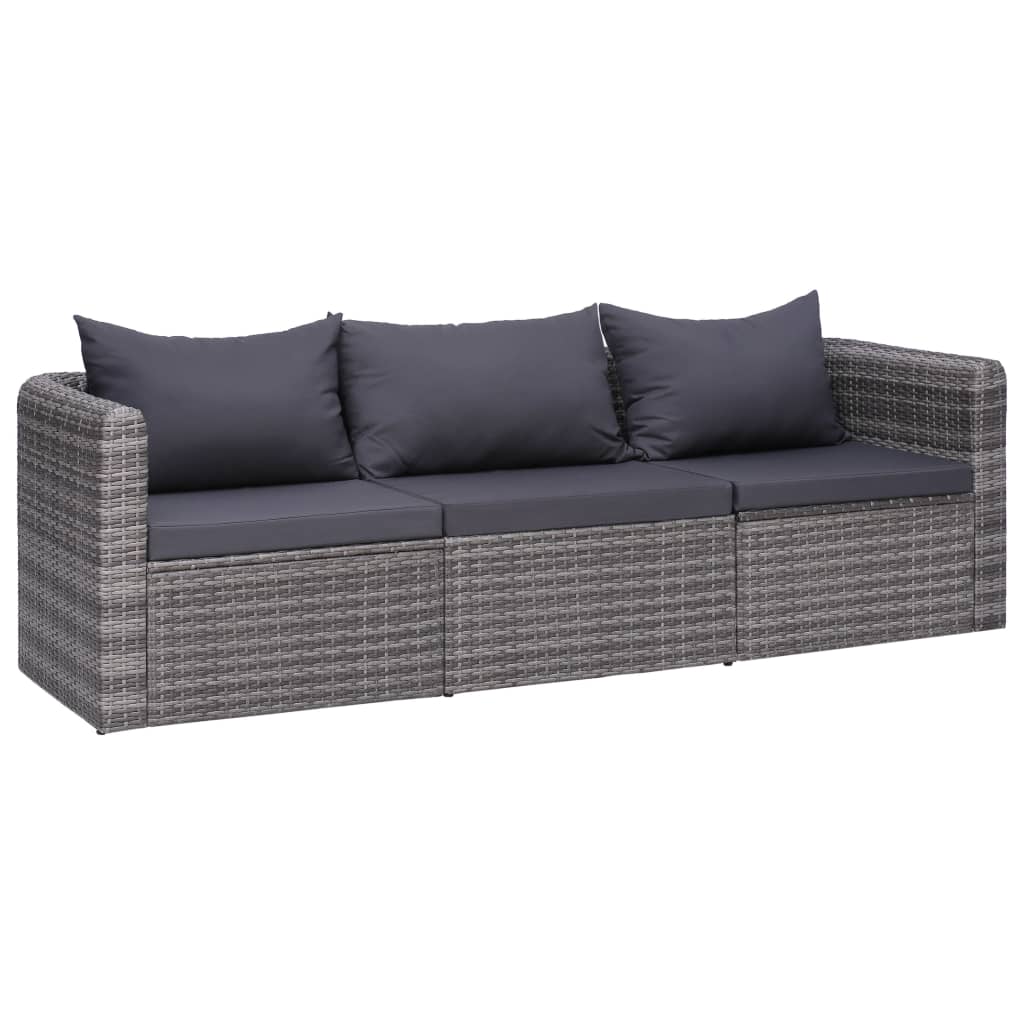 3-delige Loungeset met kussens poly rattan grijs is nu te koop bij PeponiXL, paradijselijk wonen!