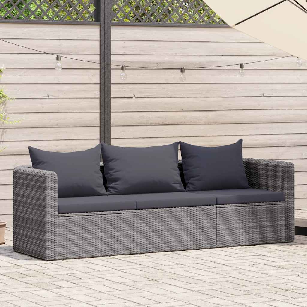 3-delige Loungeset met kussens poly rattan grijs is nu te koop bij PeponiXL, paradijselijk wonen!