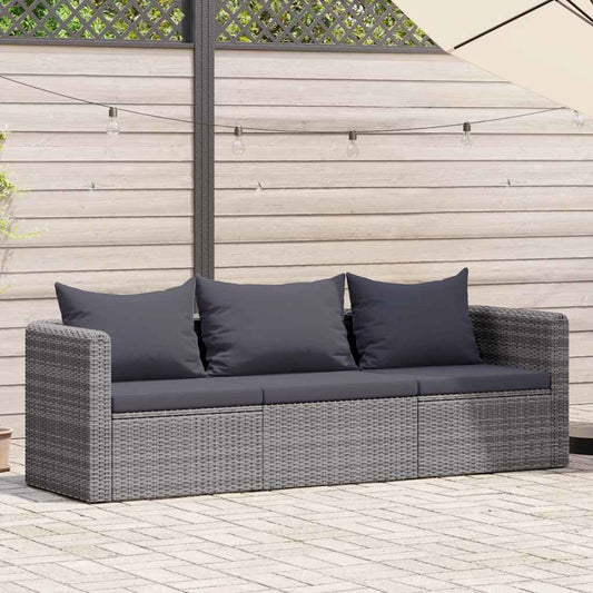 3-delige Loungeset met kussens poly rattan grijs is nu te koop bij PeponiXL, paradijselijk wonen!