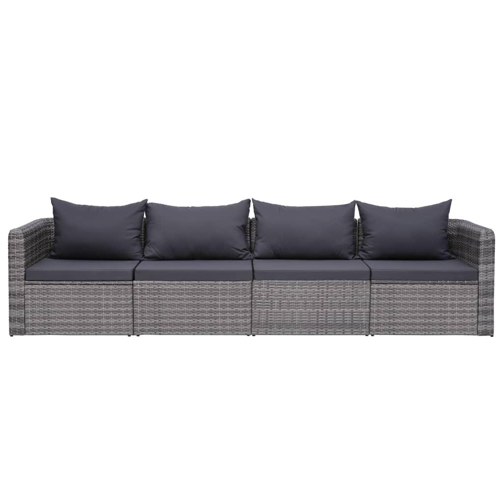4-delige Loungeset met kussens poly rattan grijs is nu te koop bij PeponiXL, paradijselijk wonen!
