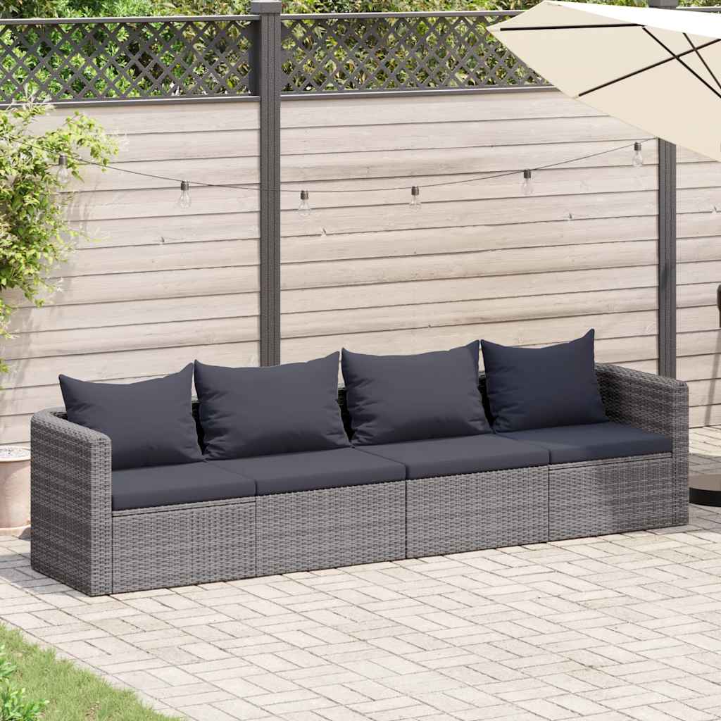 4-delige Loungeset met kussens poly rattan grijs is nu te koop bij PeponiXL, paradijselijk wonen!