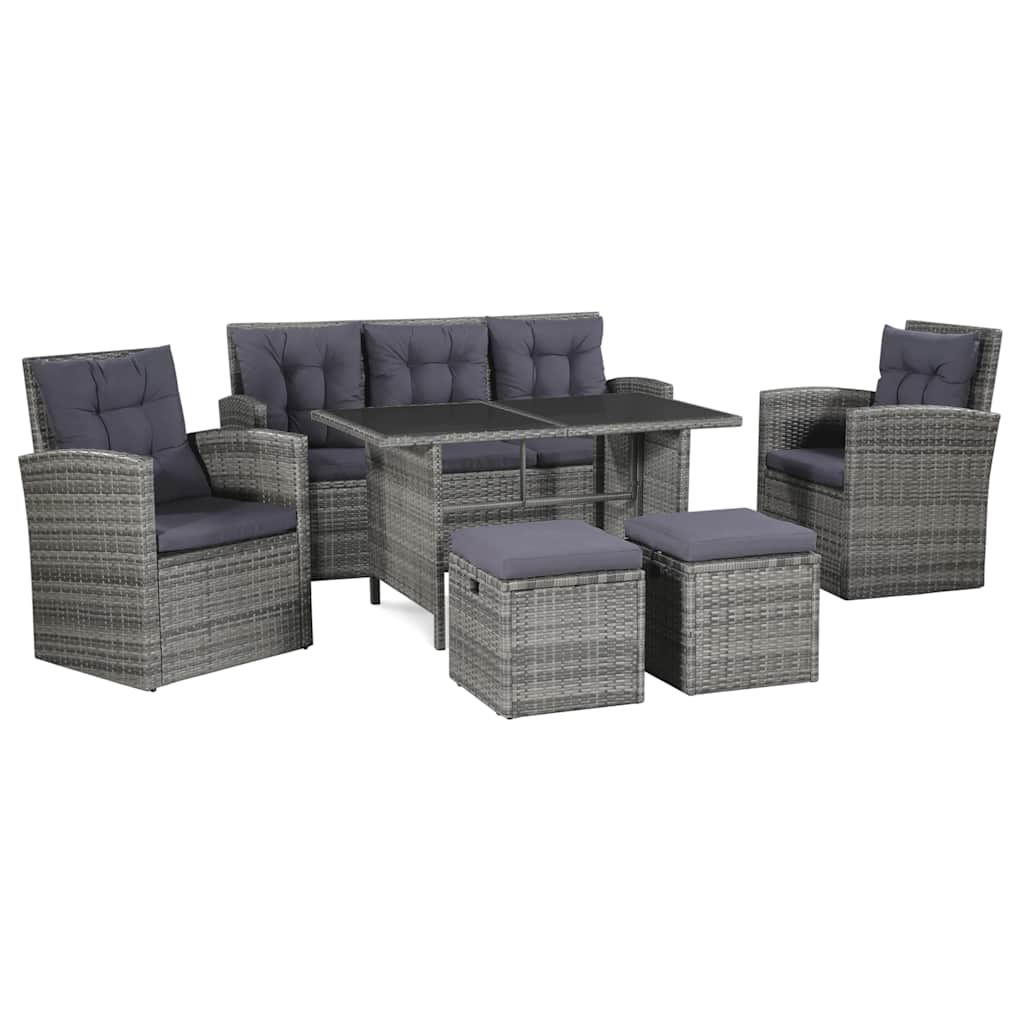 6-delige Loungeset met kussens poly rattan grijs is nu te koop bij PeponiXL, paradijselijk wonen!