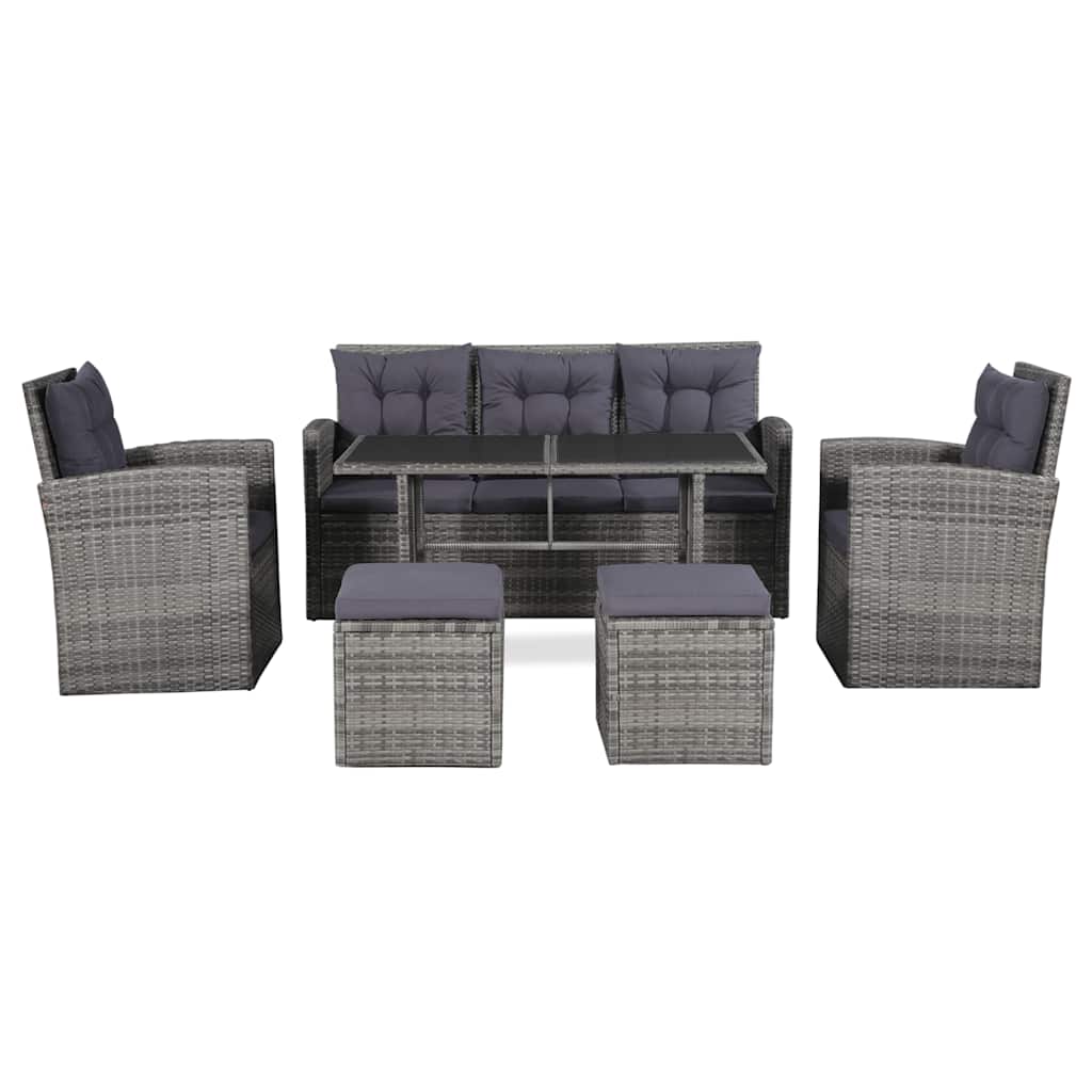 6-delige Loungeset met kussens poly rattan grijs is nu te koop bij PeponiXL, paradijselijk wonen!