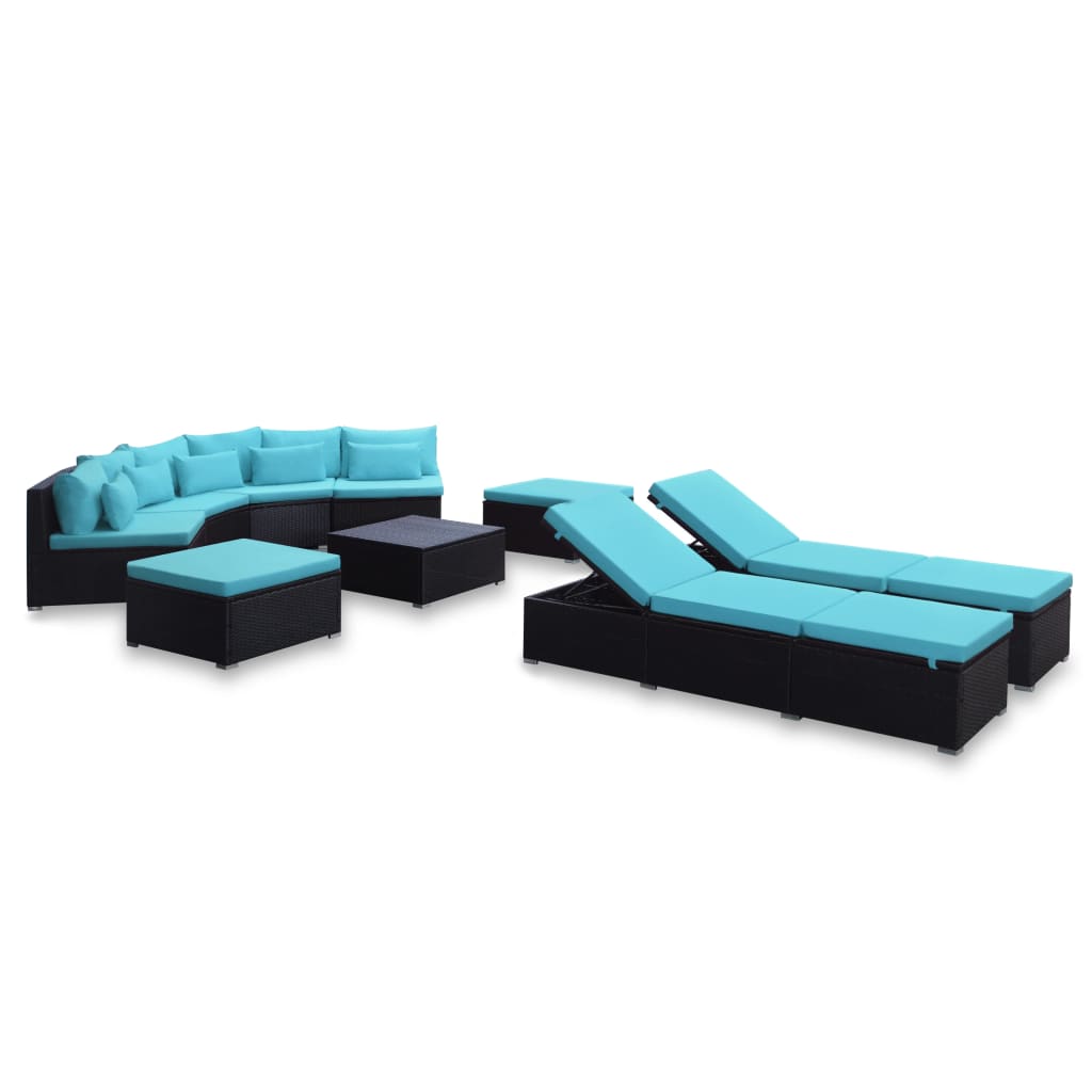9-delige Loungeset met kussens poly rattan blauw