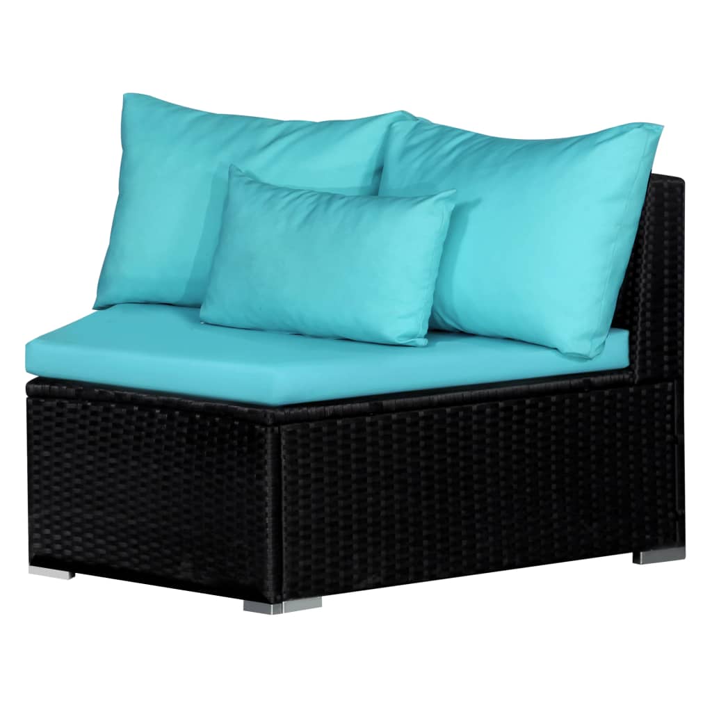 9-delige Loungeset met kussens poly rattan blauw