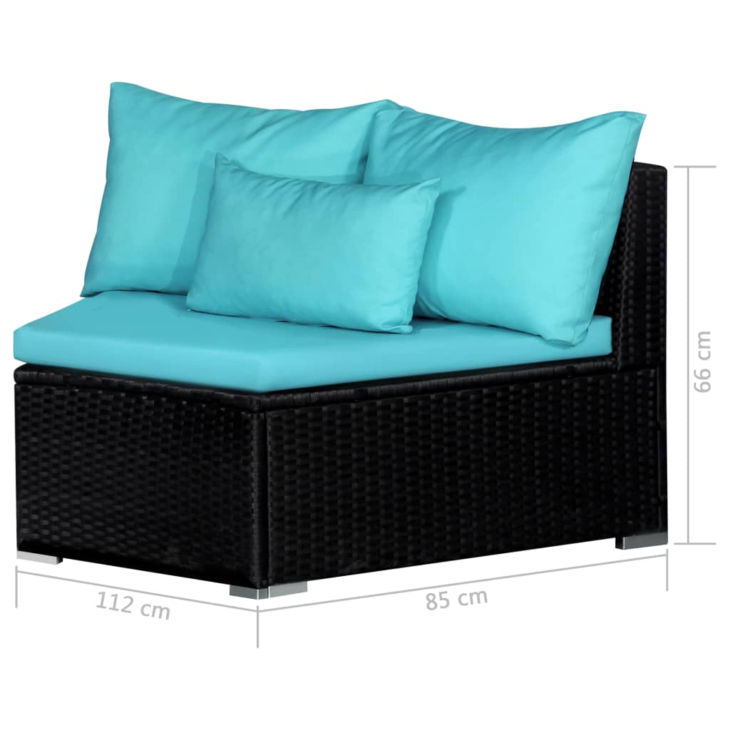 9-delige Loungeset met kussens poly rattan blauw