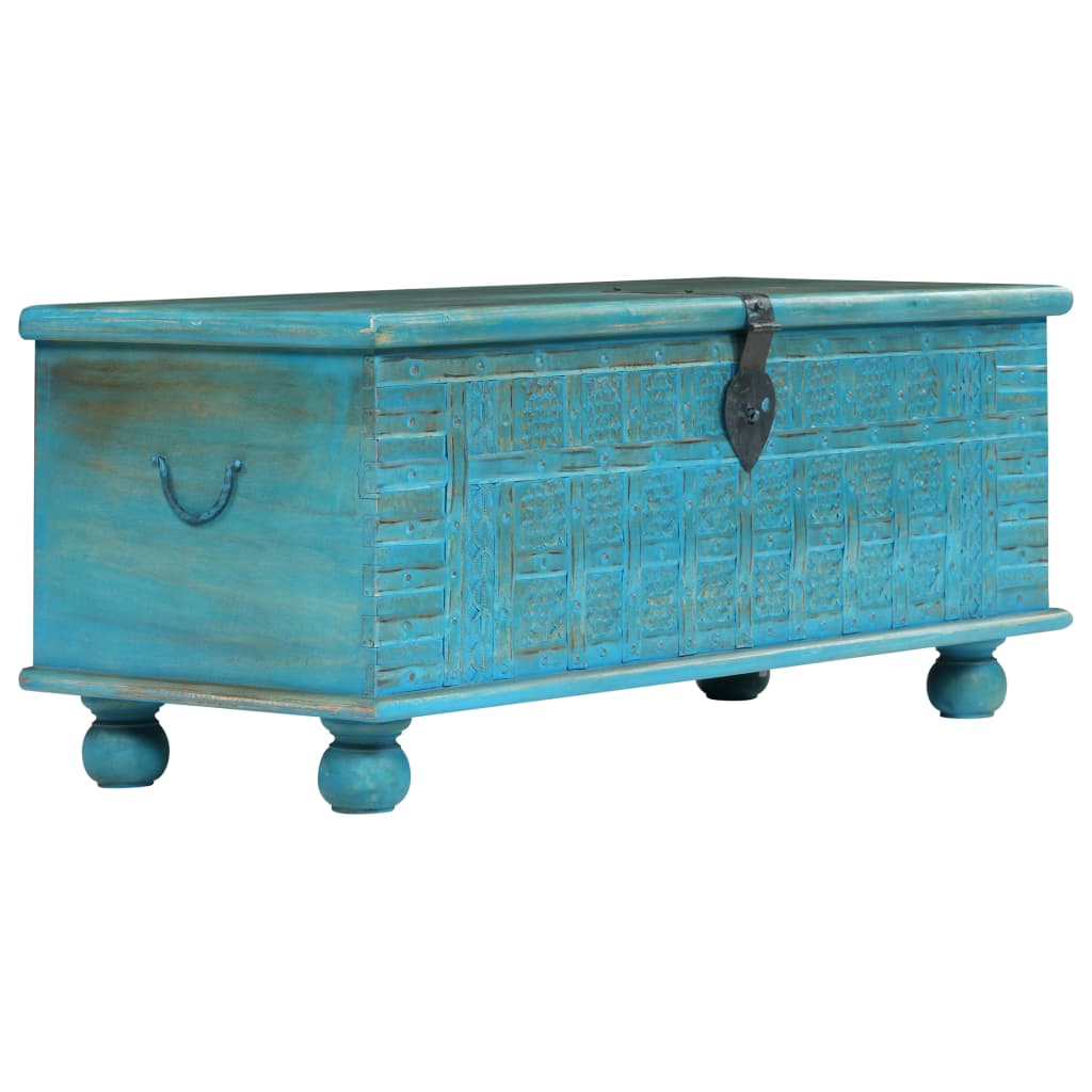 Opbergkist 100x40x41 cm massief mangohout blauw is nu te koop bij PeponiXL, paradijselijk wonen!