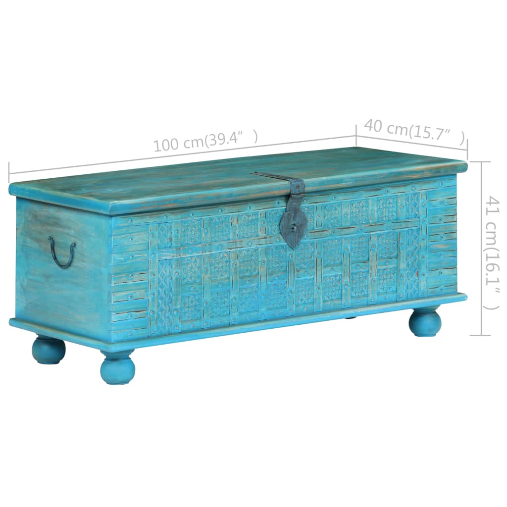 Opbergkist 100x40x41 cm massief mangohout blauw is nu te koop bij PeponiXL, paradijselijk wonen!