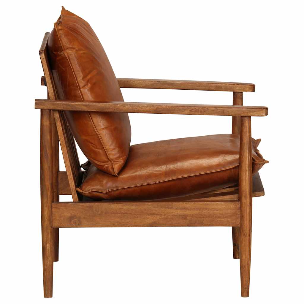Fauteuil echt leer met acaciahout bruin is nu te koop bij PeponiXL, paradijselijk wonen!