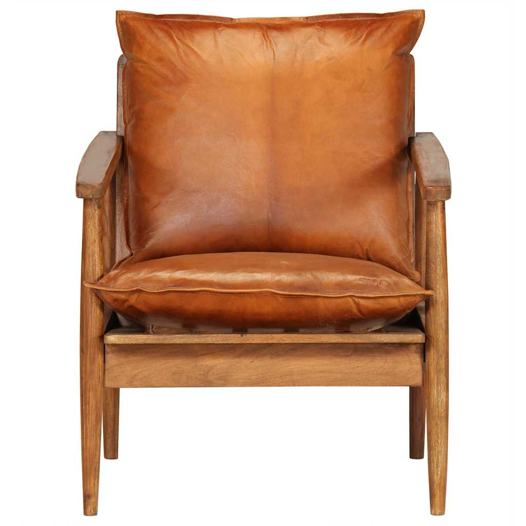 Fauteuil echt leer met acaciahout bruin is nu te koop bij PeponiXL, paradijselijk wonen!