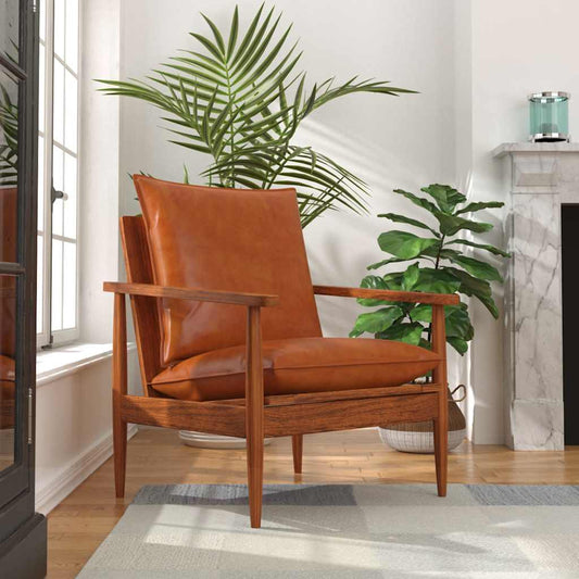 Fauteuil echt leer met acaciahout bruin is nu te koop bij PeponiXL, paradijselijk wonen!