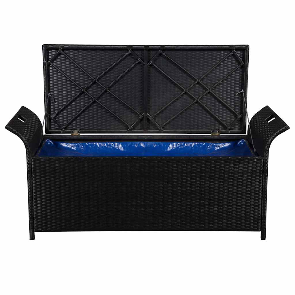 Opbergbankje met kussen 138 cm poly rattan zwart is nu te koop bij PeponiXL, paradijselijk wonen!