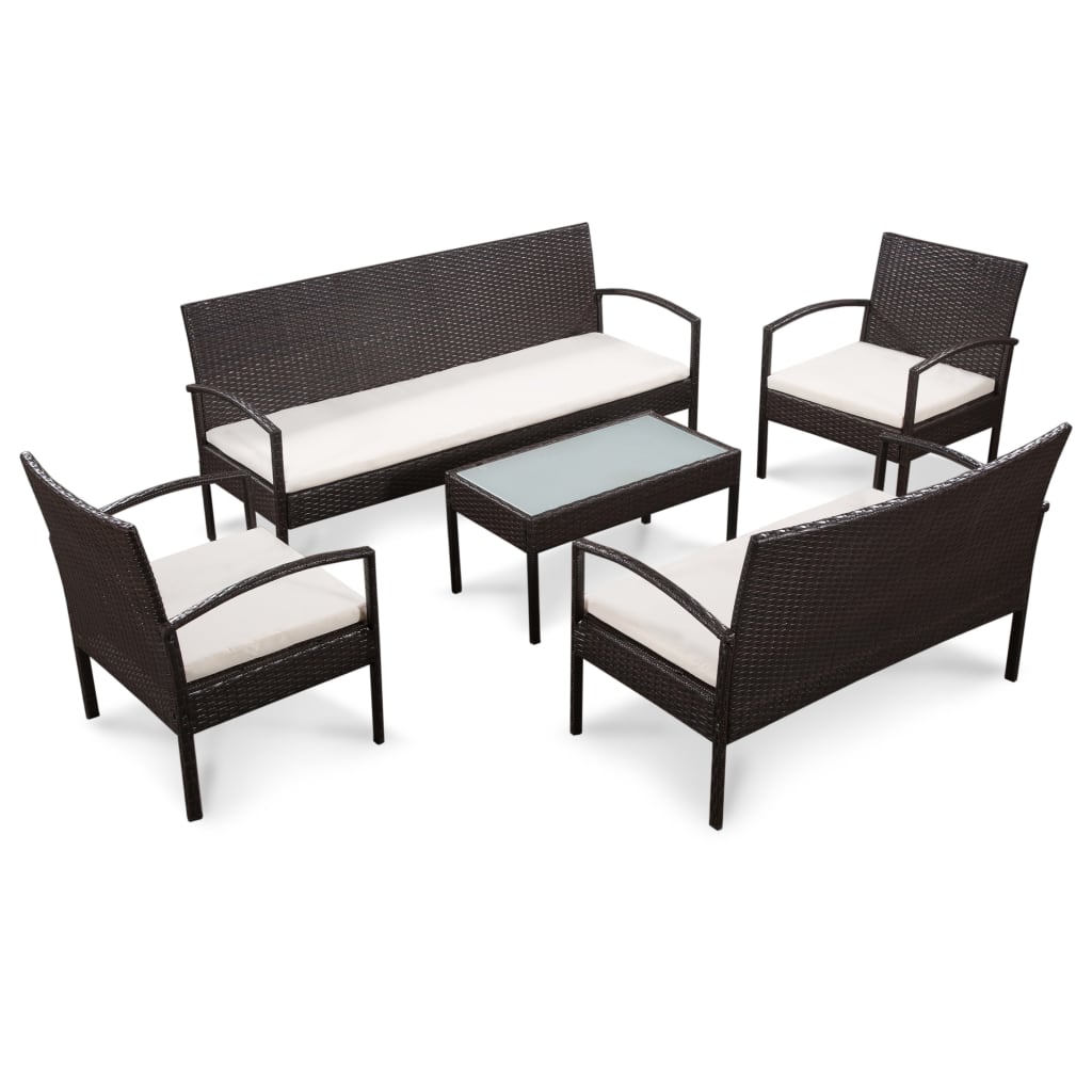 5-delige Loungeset met kussens poly rattan bruin is nu te koop bij PeponiXL, paradijselijk wonen!