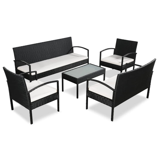 5-delige Loungeset met kussens poly rattan zwart is nu te koop bij PeponiXL, paradijselijk wonen!