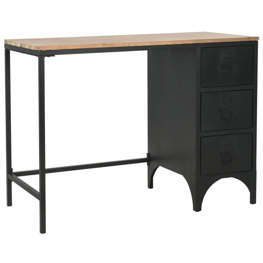 Bureau 100x50x76 cm massief vurenhout en staal is nu te koop bij PeponiXL, paradijselijk wonen!
