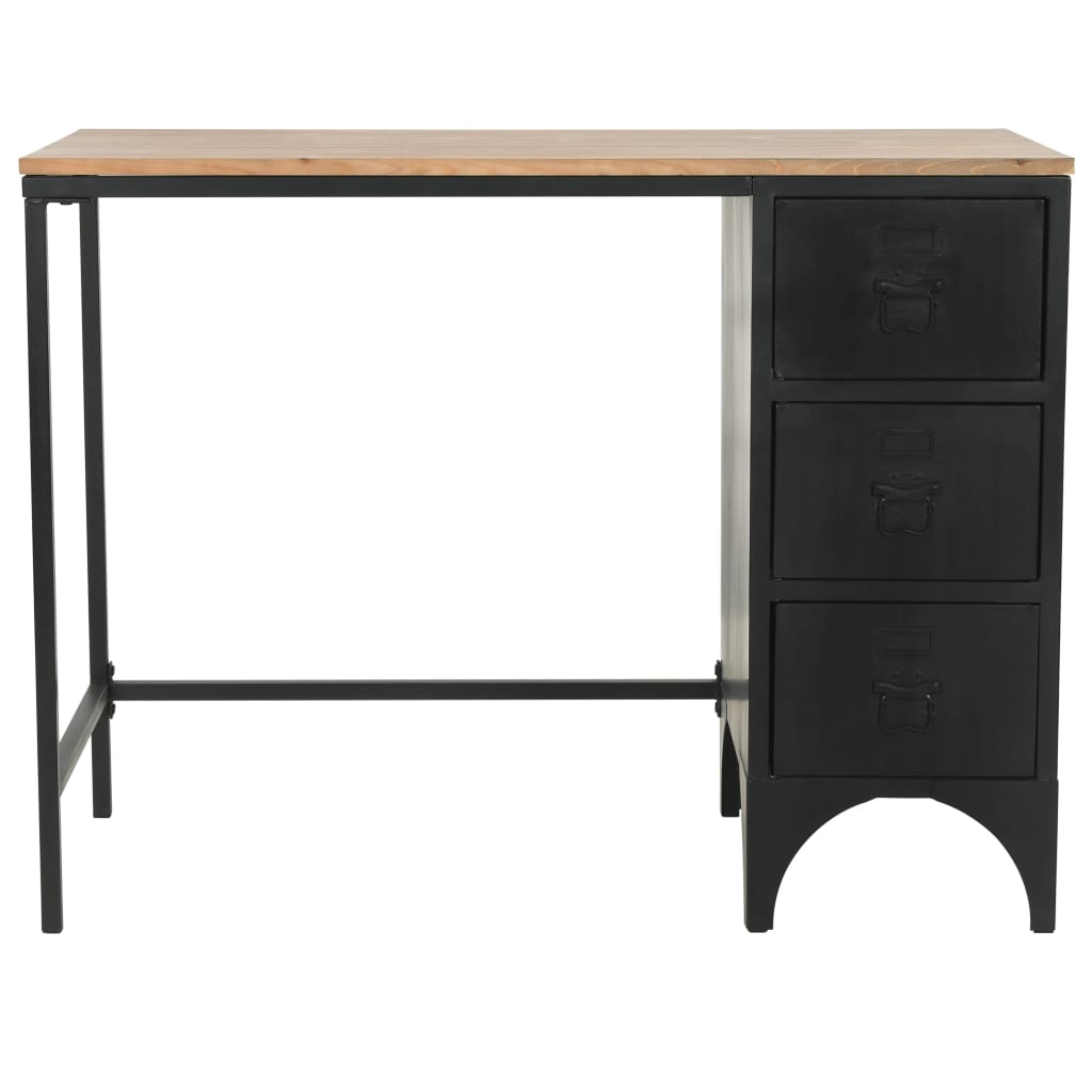 Bureau 100x50x76 cm massief vurenhout en staal is nu te koop bij PeponiXL, paradijselijk wonen!
