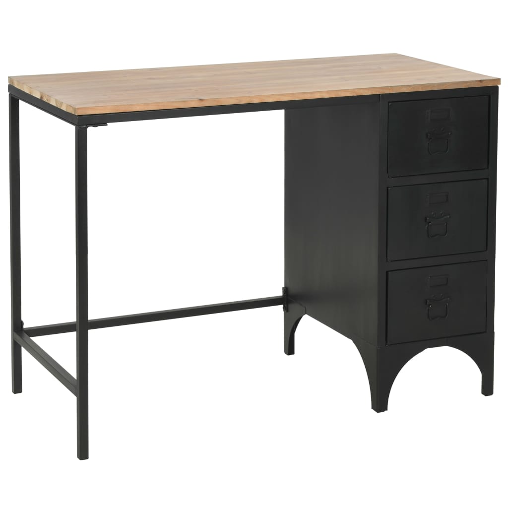 Bureau 100x50x76 cm massief vurenhout en staal is nu te koop bij PeponiXL, paradijselijk wonen!
