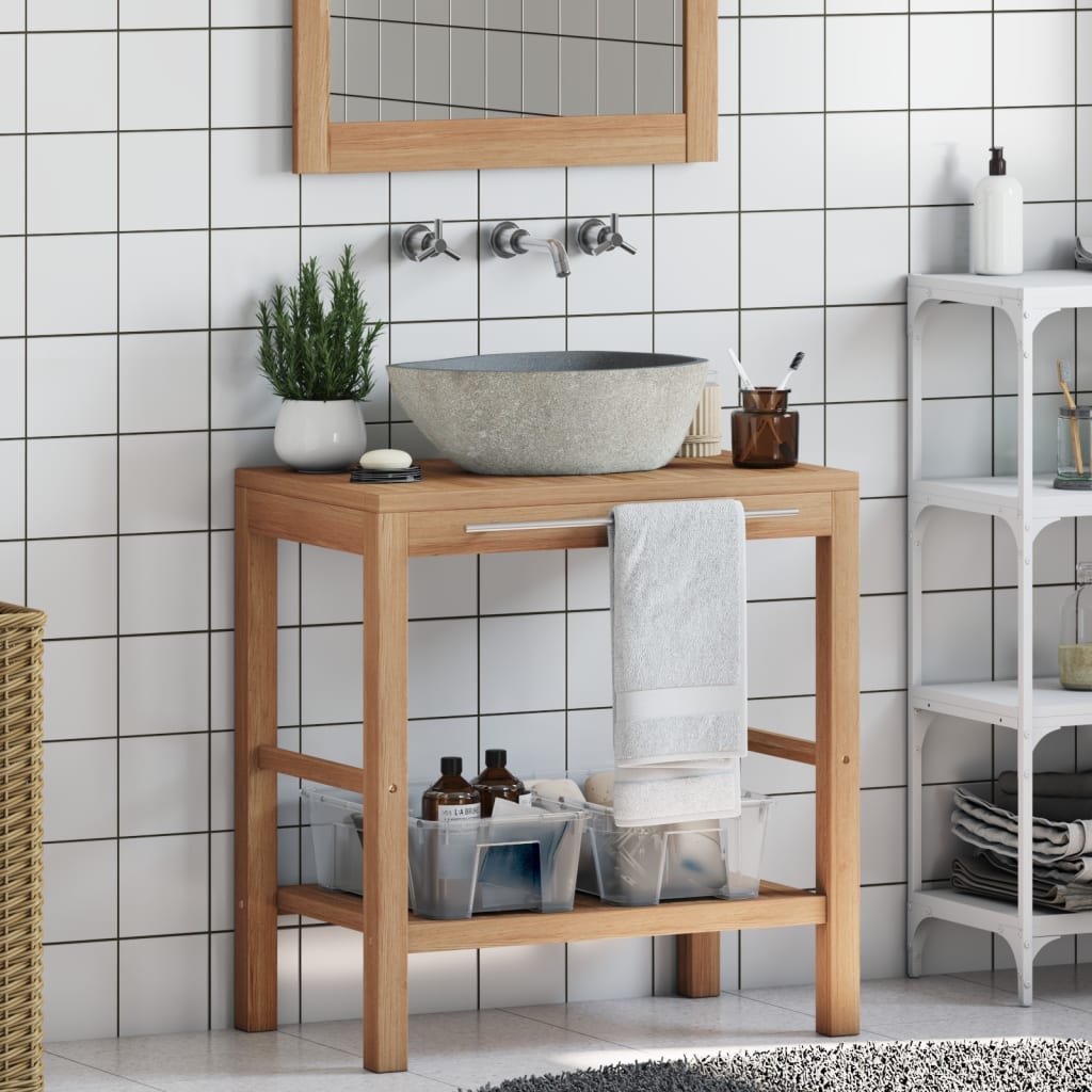 Badkamer wastafelkast met rivierstenen wastafel teakhout is nu te koop bij PeponiXL, paradijselijk wonen!